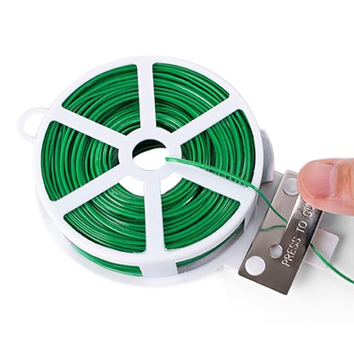 KINGLAKE 50m Garden Wire Ties Green Plant Ties Gardening Wire with Cutter Soft Twist Ties Plant Support Ties for Climbing Plants