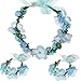 Flower Crown Headband Wristbands Rose Wreath Garland Hair Bands Wrist Bands Floral Wedding Bridal Hair Hoop Bracelet Women Leaf Ribbon Adjustable Handmade Rattan Vine Hair Accessories 3 Pack Blue