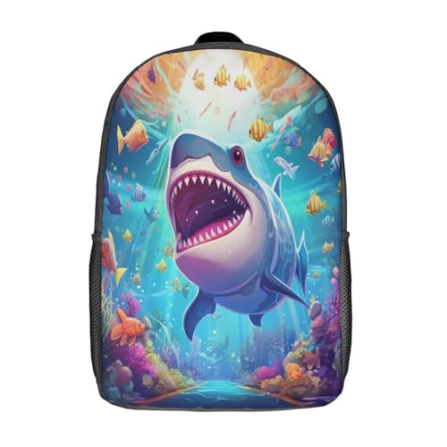 Sac à dos pour enfants imprimé 3D grand sac d'école requin 17 pouces