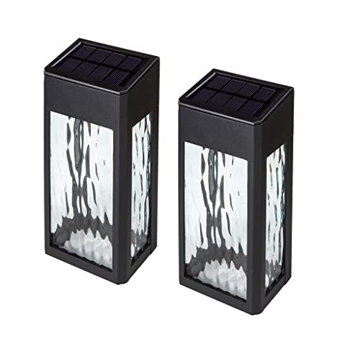 Classy Caps SWL888 - Black Aluminum Lancaster Deck & Wall Light (2 Pack) – Outdoor Solar LED Lighting, Durable Black Aluminum, Real Glass Construction, Perfect for Outdoor Decks, Patios, and Walls.