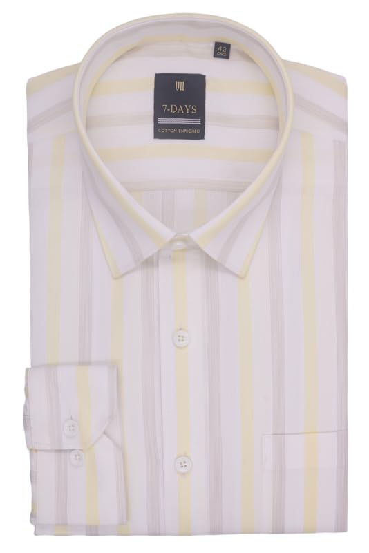 Image of 7-DAYS Men's Premium Striped Formal Shirt - Cotton Rich, Regular Fit, Full Sleeve, with Pocket, Wrinkle Resistant - Stylish Office & Everyday Wear.
