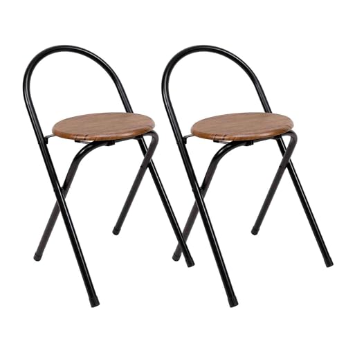 THE SECRET HOME   Pack de 2 Sillas Plegables de Metal y Madera   Asiento Plegable   Ideal para Cocina, Terraza o Jardín   Negro   67 cm x 38 cm