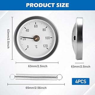 4 termometri per impianti di riscaldamento e caldaie, 0 – 120 °C, 63 mm, termometri tubolari industriali