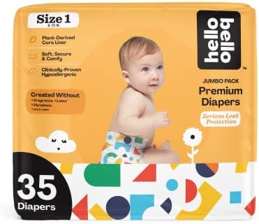 Hello Bello Premium Baby Diapers Size 1 I 35 Count of Disposeable, Extra-Absorbent, Hypoallergenic, and Eco-Friendly Baby Diapers with Snug and Comfort Fit I Building Blocks