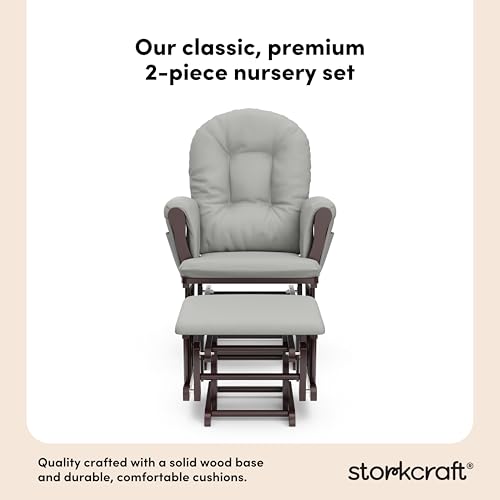 Image of Storkcraft Premium Hoop Glider & Ottoman (Espresso /Light Gray) - GREENGUARD Gold Certified Nursery Glider, Solid Wood Craftsmanship, Smooth-Gliding Nursery Chair and Ottoman, Award-Winning