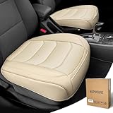Car Seat Cover for Luxury & Comfort - PU Leather, Anti-Slip, Full Wrap Protection with Storage Pocket for Bottom Cushion - Universal Fit for 95% of Vehicles (Yellowish-White,2 Piece)