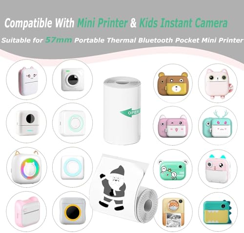Image of 10Pcs Mini Printer Paper, 57 x 25 mm 5 Rolls Self Adhesive Thermal Paper Printable Sticker Paper and 5 Rolls White Printing Paper for Pocket Thermal Printer