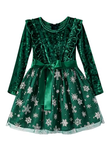 Girls Christmas Velvet Ruffle Long Sleeve Dress 6Months-6Years