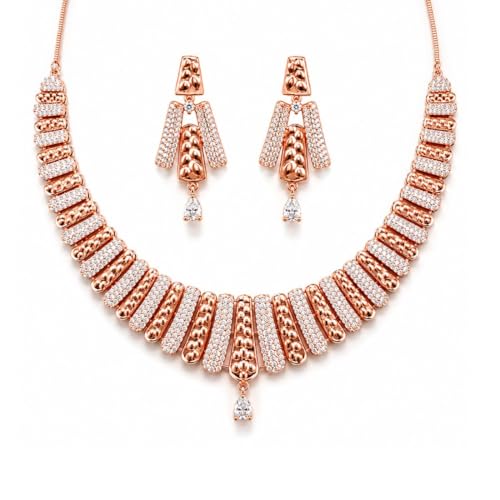 Nilu’s Collection Rose Gold Plated American Diamond Necklace & Ea...