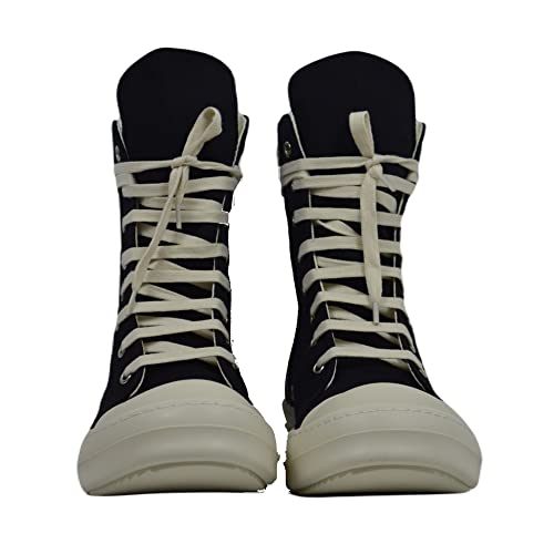 Women Men Casual Canvas Shoes High-Top Sneakers Lace Up Zip Hip Hop Autumn Streetwear Flats Black Boots (Size Canvas-Men 11) #TOP2