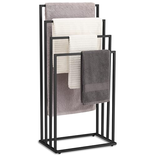 NMK HOME Porte-Serviettes Noir Mat – Structure à 4 Barres – Robuste et thermolaqué