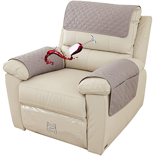 Funda Para Reposabrazos De Sofá, Impermeable 1/2/3 Plazas Funda Para Reposacabezas Para Sillón Reclinable Con Bolsillos,suaves Y Antideslizantes Protector De Muebles Acolchado (Gris Claro,1 Seat 3 pc)