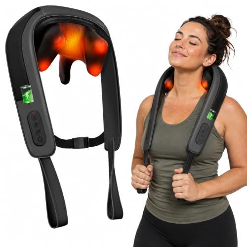 Image of CooCoCo HSA Eligible Cordless Neck Massager with Heat, Larger Heating Area | FSA Wearable, 3 Intensities, Hands-Free, 6D Shiatsu Shoulder and Back Massager for Office Travel,Gifts for Women Men