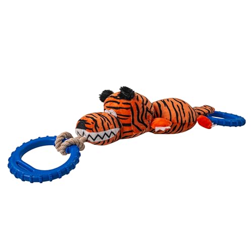 KaMel GmbH Hundespielzeug quietschend | Aktiv-Spielzeug für den Hund aus Polyester mit TPR-Ring & Quietscher (Tiger)