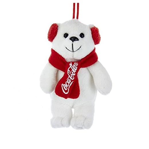 Kurt Adler COCA-COLA - Oso polar de peluche con orejeras rojas