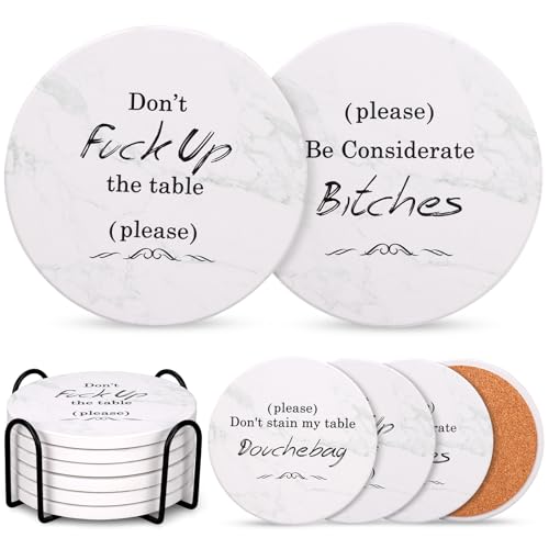 White Elephant Gifts for Adults, Funny Christmas Coasters Set of 6 with Holder Christmas...