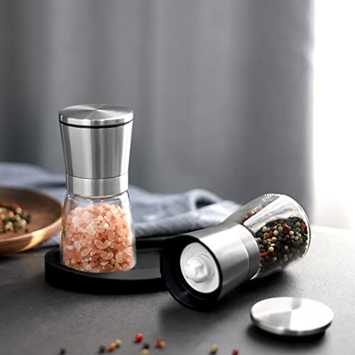 Vevok Chef Salt And Pepper Grinder Set Adjustable Coarseness Ceramic Pepper Mill Salt Crusher With Silicone Tray Salt And Pepper Shaker Spice Grinder Kitchen Chef Gift #TOP5