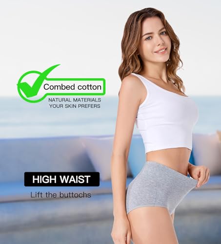 HAVVIS Women's Briefs Underwear Cotton High Waist Tummy Control Panties Rose Jacquard Ladies Panty Multipack2