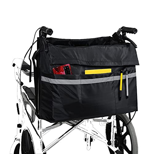 Sac De Rangement Pour Fauteuil Roulant, Organisateur De Marchette Avec Bretelles Et Bandes Réfléchissantes, Pour Poussettes, Oxford Noir 60 * 35cm Cover