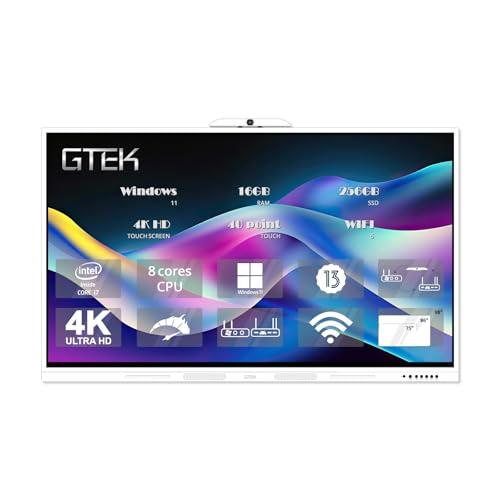 Image of GTek 98 inch Smart Board, 4K UHD Interactive Whiteboard, Touch Screen Digital Electronic Whiteboard with Android 13 (8+128GB) & Windows i7 Dual OS for Classroom, Office, Business and Home