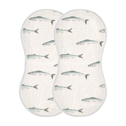 4 Pack Baby Burp Cloths, Soft Absorbent Burping Cloths for Babies, Cotton Milk Spit Up Rags, Large Size for Newborns, Baby Boys and Girls (Herring Fish)2