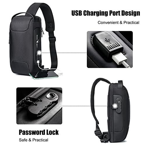 FANDARE Mochila Pequeña Crossbody con Puerto USB Negra miniatura 5