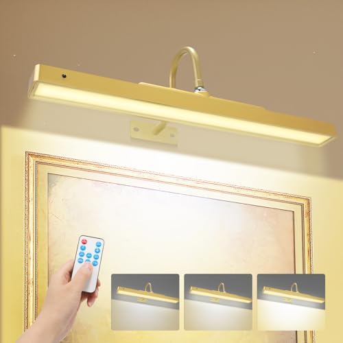 Dollox Picture Light Battery Operated Lights for Paintings Wireless Wall Light Display Art Light with Timer Dimmable Remote 16.5in 4000mAh Painting Lamp Adjustable Angle for Portrait,Artwork,Gallery