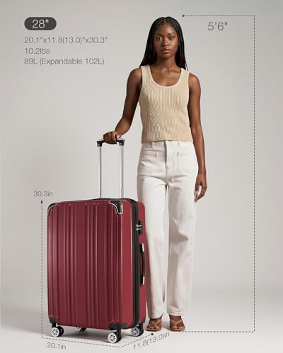 Image of Coolife Luggage, Suitcase with Durable and Lightweight, Large Checked Luggage with PC+ABS Hardshell Expandable, Dual Spinner Wheels, TSA Lock, and YKK Zipper(wine wind ne, L(28in))