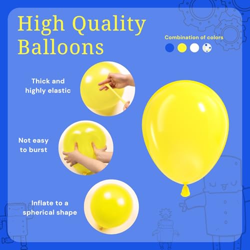 Image of BAUANOOY Blue and Yellow Balloons, 60pcs 12 Inch Royal Blue Yellow White Balloon with Confetti Balloons for Wedding Graduation Baby Shower Birthday Party Decorations