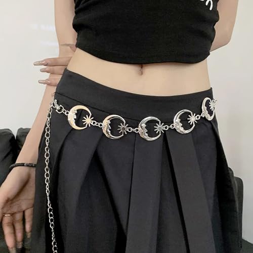 Chain Belt for Women Girls Sun Moon Western Metal Waist Chain, Adjustable Metal Chain Belts for Dresses Jeans Trousers3