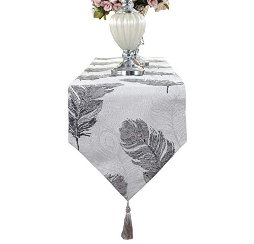 HomeyHo Embroidered Dining Room Table Runner Floral Decorative Table Runner with Tassel European Style Dinner Table Runner for Rectangle Tables Rustic Kitchen Table Runner 13 x 63 Inch Grey