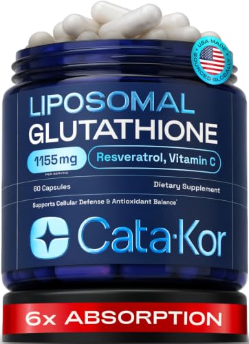 Cata-Kor Liposomal Glutathione 1000mg Ultra High Absorption with Resveratrol Vitamin C Selenium & Vitamin B2 Antioxidant Support for Immune Support & Healthy Aging (60 Count (Pack of 1))
