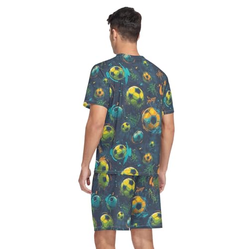 Graffiti Football Men’s Pajama Sets Short Sleeve Shirt and Pants with Soft Touch Fabric2