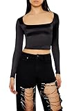 Forever 21 Women's Satin Square-Cut Crop Top Black Large
