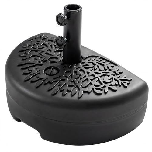 Giantex Half Round Patio Umbrella Base 55 lbs Fillable Half Umbrella Stand with Water/Sand Reservoir Flat Back Space-Saving Design Fits 1.57-1.91 Poles HDPE Base for Balcony & Small Spaces