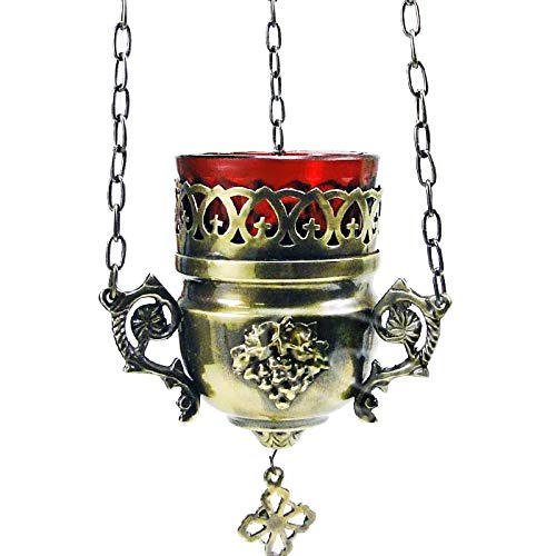 Altezza: 15cm NKlaus candela a luce eterna in ottone antico fatta a mano con catena di ancoraggio luce eterna appesa modalità di funzionamento tea light 2953