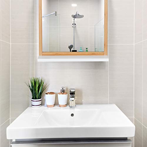 Relaxdays Wall Shelf, MDF & Bamboo Hanging Bathroom Mirror with Rack, 54.5 x 38 x 12 cm