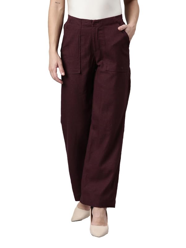 Image of GO COLORS Solid Linen Cargo Pants for Women | Full Length, Mid Rise, Side Pockets