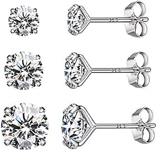 CZ Stud Earrings 925 Sterling Silver 18K Gold Plated Round Cubic Zirconia Hypoallergenic