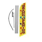Grand Opening (yellow) 15ft Feather Banner Swooper Flag Kit - INCLUDES 15FT POLE KIT w/ GROUND SPIKE