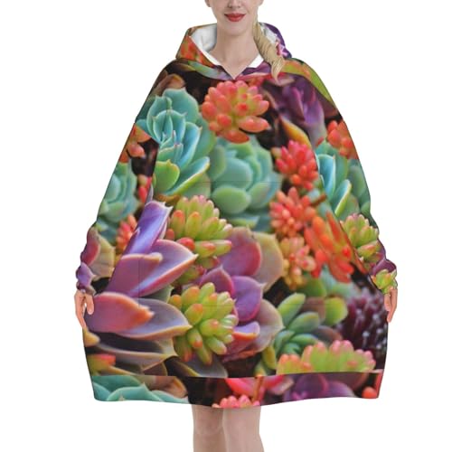 Sweat à capuche couverture en flanelle unisexe à motif plante succulente avec poche