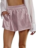 Cicy Bell Womens Summer Silk Satin Shorts Elastic Waist Loose Lounge Shorts with Pockets Pink