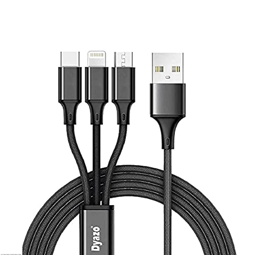 Dyazo 2.4 Amp 1 Meter Nylon Braided 3 In 1 Mobile Charging Usb Cable Compatible For All Smartphone, Iphones And Type C Devices,(Black) Dyazo 2.4 Amp 1 Meter Nylon Braided 3 In 1 Mobile Charging Usb Cable Compatible For All Smartphone, Iphones And Type C Devices,(Black)