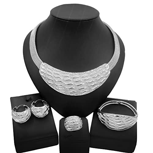 Conjunto de joyas de estilo italiano con diseño único plateado 4