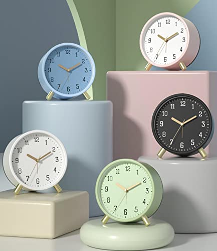 Shisedeco Alarm Clock With Backlight, 4.5 Inches Bedside Analog Non-Ticking Silent Small Desk Clock With Arabic Numerals, Battery Operated Round Table Clock For Living Room, Bedroom (White) #TOP6