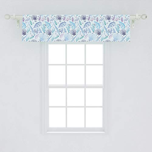 Ambesonne Nautical Window Valance, Various Sea Shell Pattern Underwater Bubbles Ocean Maritime Print, Curtain Valance For Kitchen Bedroom Decor With Rod Pocket, 54" X 12", Indigo Purple #TOP1