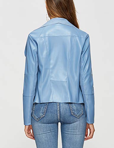 Escalier Women's Faux Leather Jackets Slim Open Front Lapel Blazer Jackets Light Blue M #TOP5