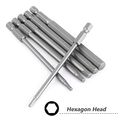 Mesee 6Pcs Magnetic Inner Hexagon Head Screwdriver Bits Set, H2.5-H8 Allen Wrench Drill Bit S2 Steel Screw Driver Power Tools Accessory Kit with 1/4\'\' Hex Shank, 100mm Length