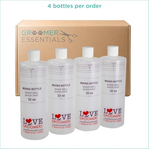GROOMER ESSENTALS 32oz Dilution Bottles - Set of 4 - Professional Dog Grooming Mixing Bottles for Shampoo, Conditioner, and Solutions