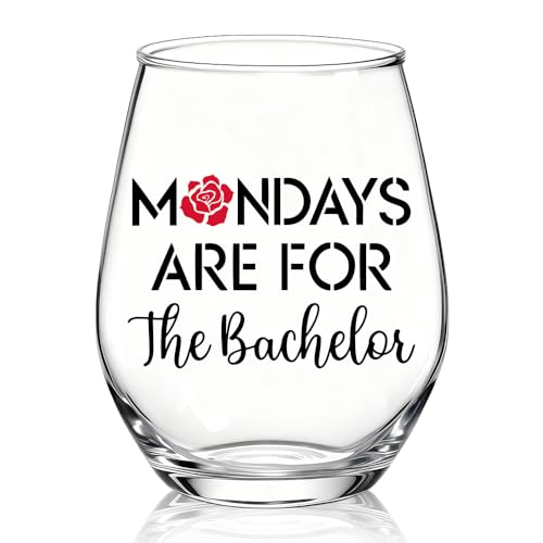 XQLZY Mondays Are for The Bachelor Stemless Wine Glass, Funny Bachelorette Wine Glass Gifts for Women Bachelor Mom Grandma Aunt BFF Sister, Christmas Birthday Thanksgiving Gifts for Women Bestie